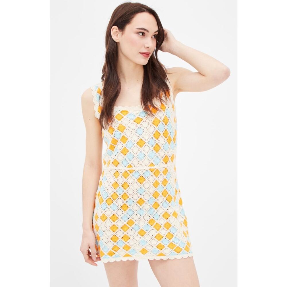 NWOT‎ Zara Crochet Mini Dress Orange and Blue Women’s Size Small
